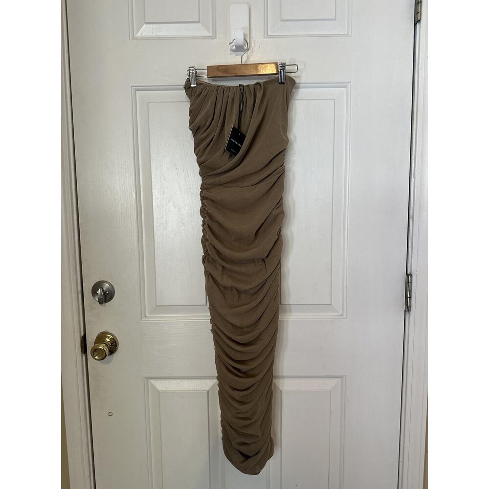 JLUXLABEL Ruched Tan Midi Dress - Picture 3 of 8